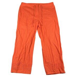Sag‎ Harbor Pants Womens Small Linen Embroidered Cropped Boho Drawstring Casual